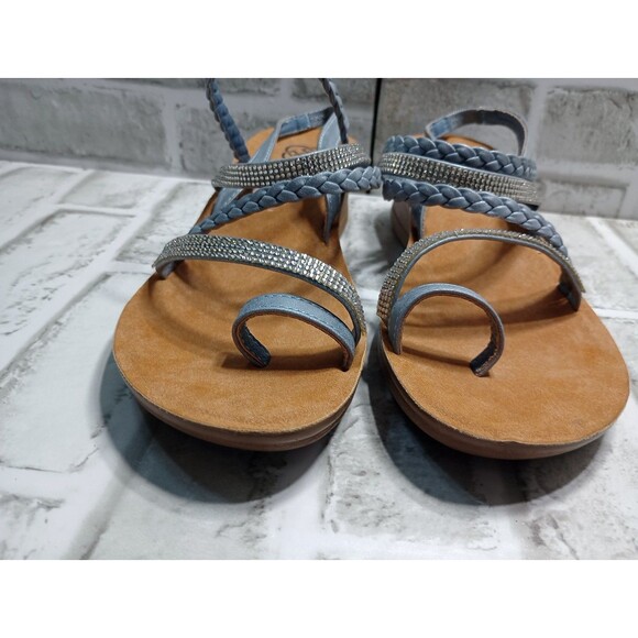 Daisy Fuentes Womens Size 8.5M Rhinestone Blue Strappy Sandals - Picture 2 of 9